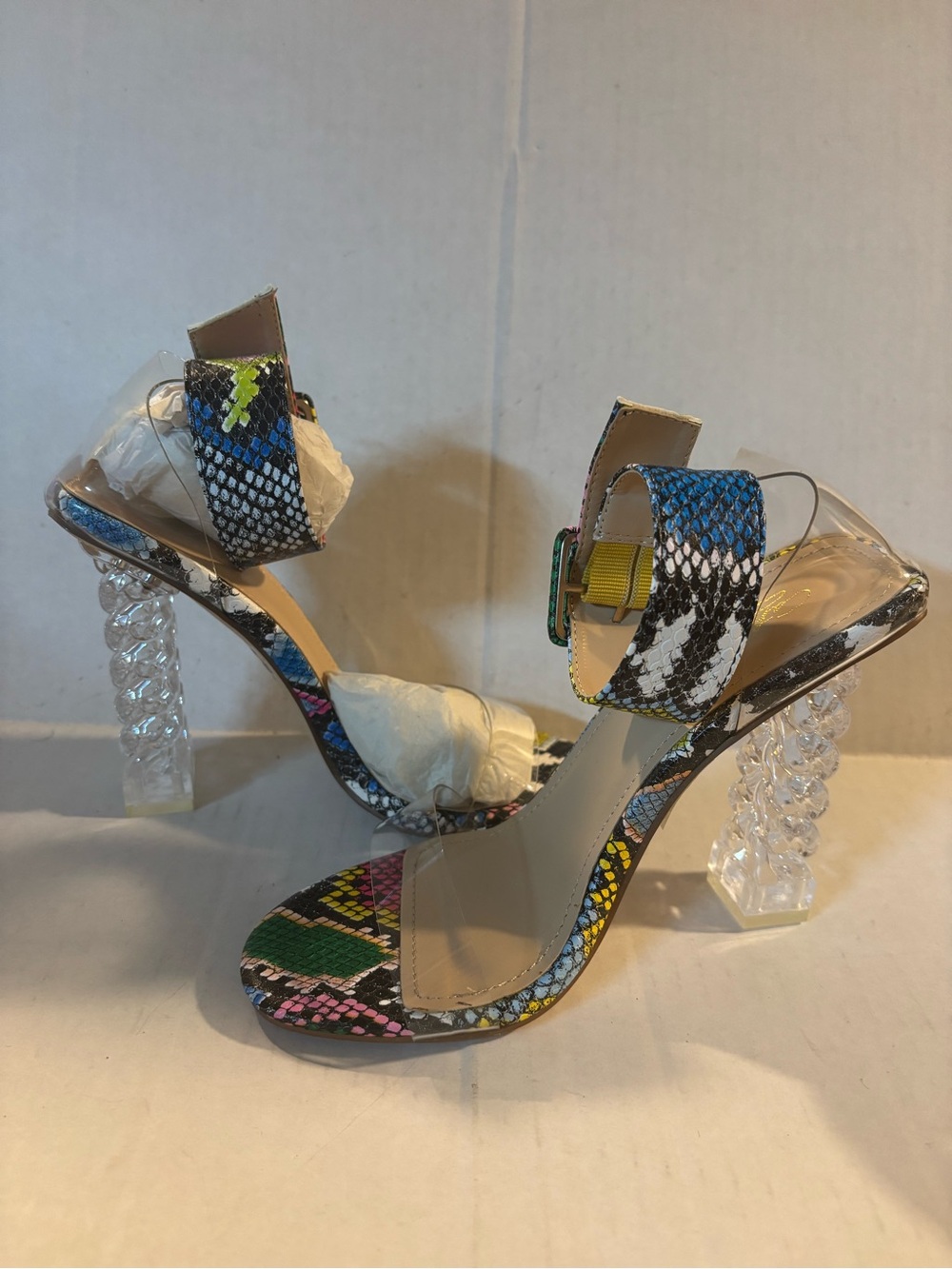 Cathy Din multicolor Snake-Print Clear Heel Sandal heels